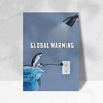 Global warming concept poster with penguin illustration