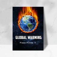 Global warming poster with Earth on fire text