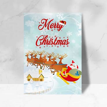 Merry Christmas greeting card with Santa sleigh design